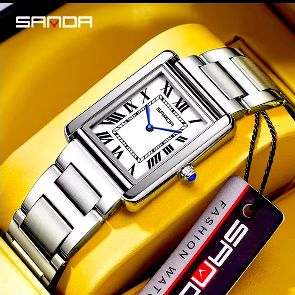 Classic silver analogue watch with stainless steel strap, waterproof up to 50m